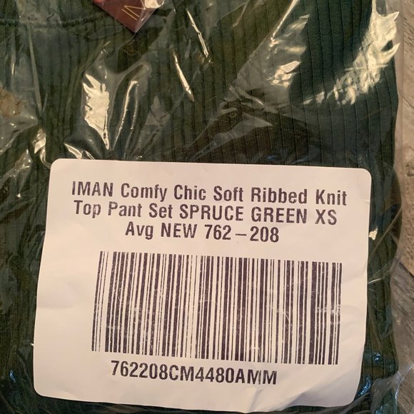 NWT IMAN COMFY CHIC SOFT RIBBED KNIT TOP PANT SET SPRUCE GREEN XS AVG - Picture 4 of 5